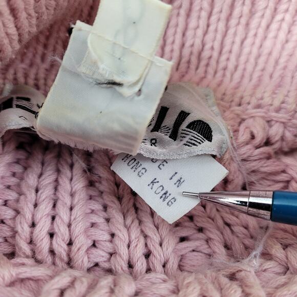 Vintage 3D Open Knit Pink Cotton Sweater Metropolis by Catharine Lover sz Large - Picture 9 of 14
